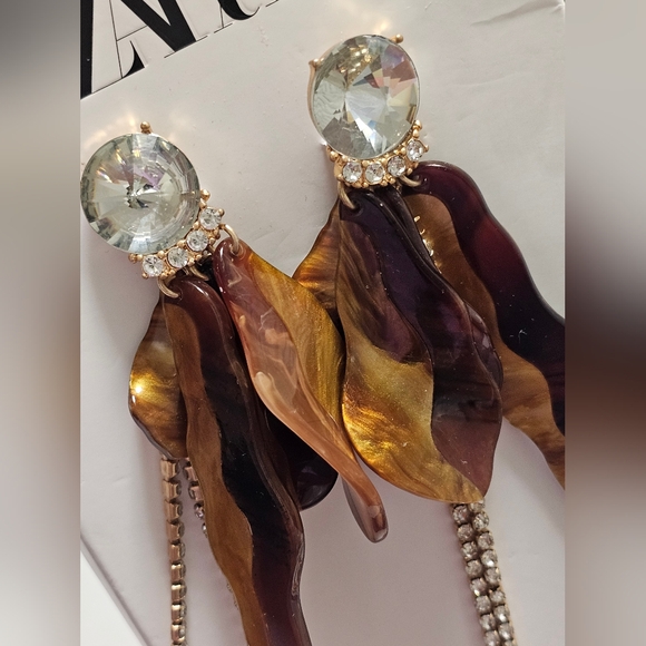 NEW Zara Statement Earrings with Gold and Brown Accents - Picture 4 of 9